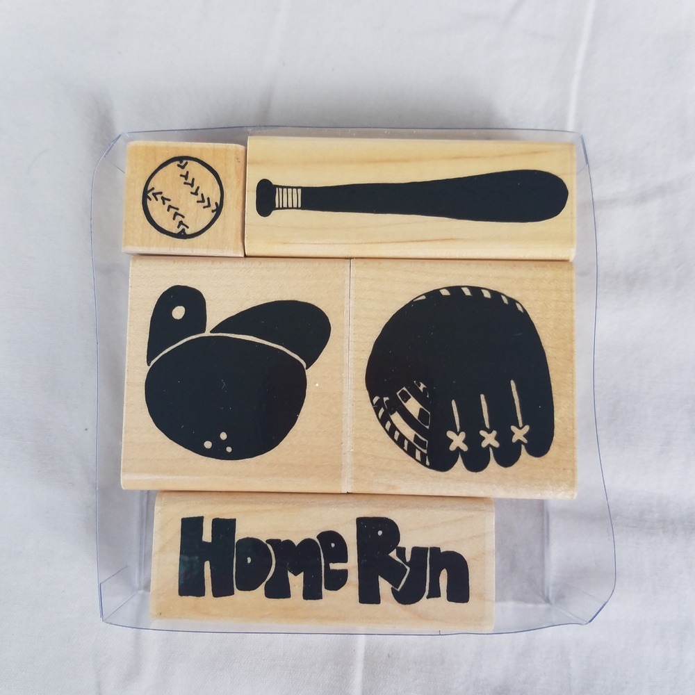 Close To My Heart Baseball Wood Mounted Rubber Stamp Set 5pc Home‎ Run Sports